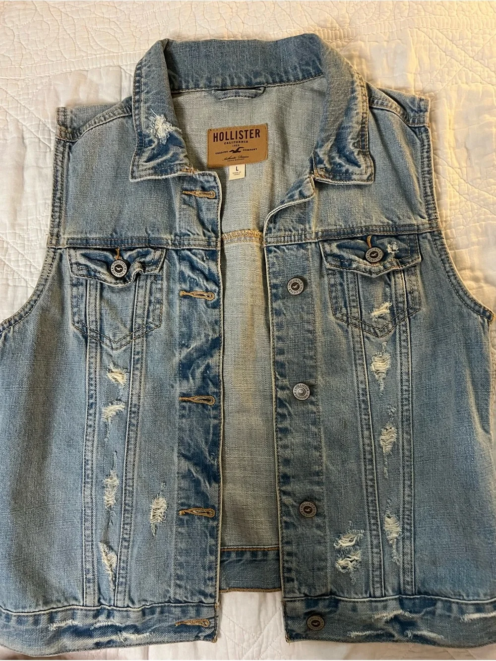 Hollister Light Blue Denim Vest Jacket Women’s Large Light Wash - Picture 3 of 5